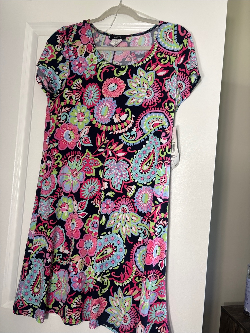 MSK Dress with Pink & Mint Paisley Print